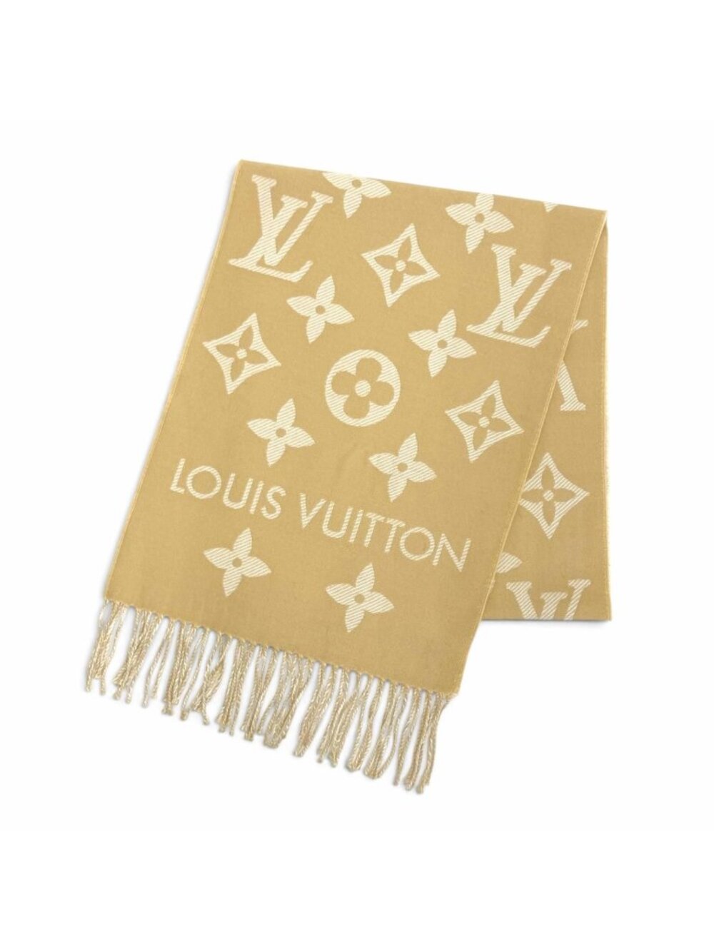 Louis Vuitton LV Essential Wool Monogram Scarf Beige 170 34